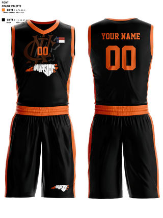 Basketball Uniform, NC INVASION, Men's Basketball, Teamtime, Team time, sublimation, custom sports apparel, team uniforms, spirit wear, spiritwear, sports uniforms, custom shirts, team store, custom team store, fundraiser sports, apparel fundraiser