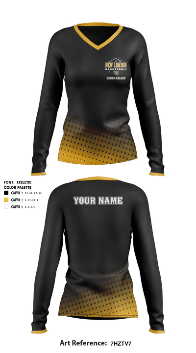 New London Community High School Basketball 49113902 Women's Long Sleeve V-neck Shirt - 1