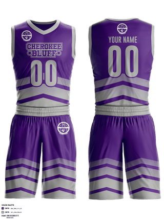 Basketball Uniform, Cherokee Bluff High School Basketball, Women's Basketball, Teamtime, Team time, sublimation, custom sports apparel, team uniforms, spirit wear, spiritwear, sports uniforms, custom shirts, team store, custom team store, fundraiser sports, apparel fundraiser