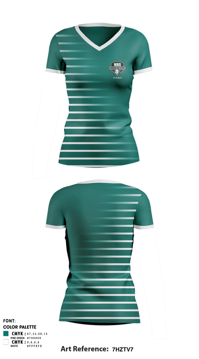 Manteca High School Tennis 28315814 Women's Short Sleeve V-neck Shirt - 1