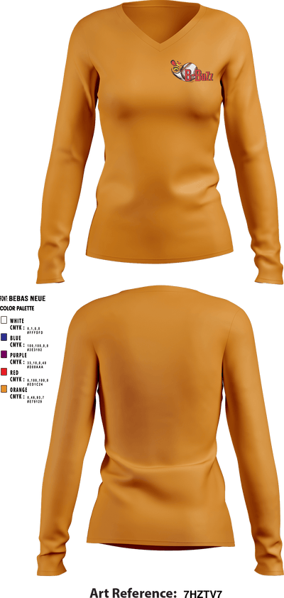 B Buzz Baseball League 70409945 Women's Long Sleeve V-neck Shirt - 6