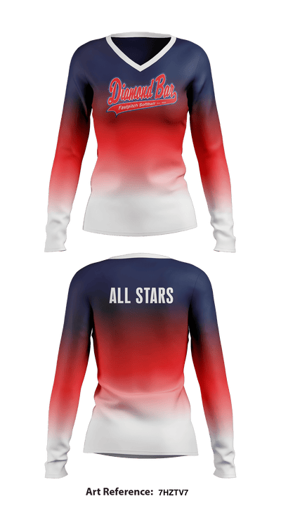 Diamond Bar Girls Softball 1743931 Women's Long Sleeve V-neck Shirt - 1