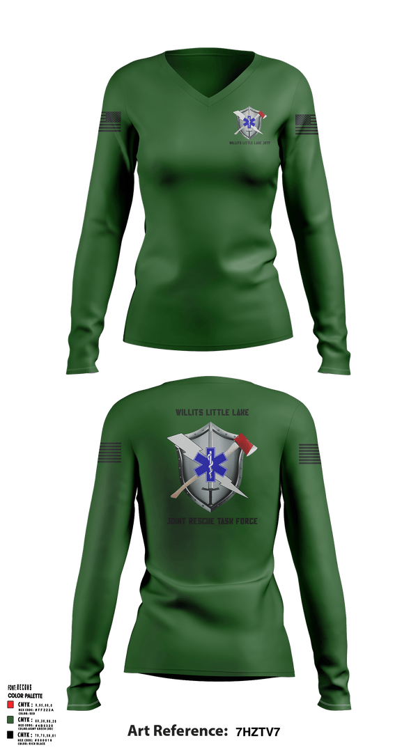 Women's Long Sleeve Vneck Shirt, Willits Little Lake JRTF, Police, Teamtime, Team time, sublimation, custom sports apparel, team uniforms, spirit wear, spiritwear, sports uniforms, custom shirts, team store, custom team store, fundraiser sports, apparel fundraiser