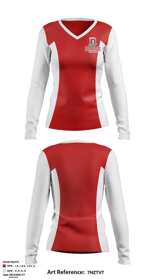 Women's Long Sleeve Vneck Shirt, Durfee High School Cheer, , Teamtime, Team time, sublimation, custom sports apparel, team uniforms, spirit wear, spiritwear, sports uniforms, custom shirts, team store, custom team store, fundraiser sports, apparel fundraiser