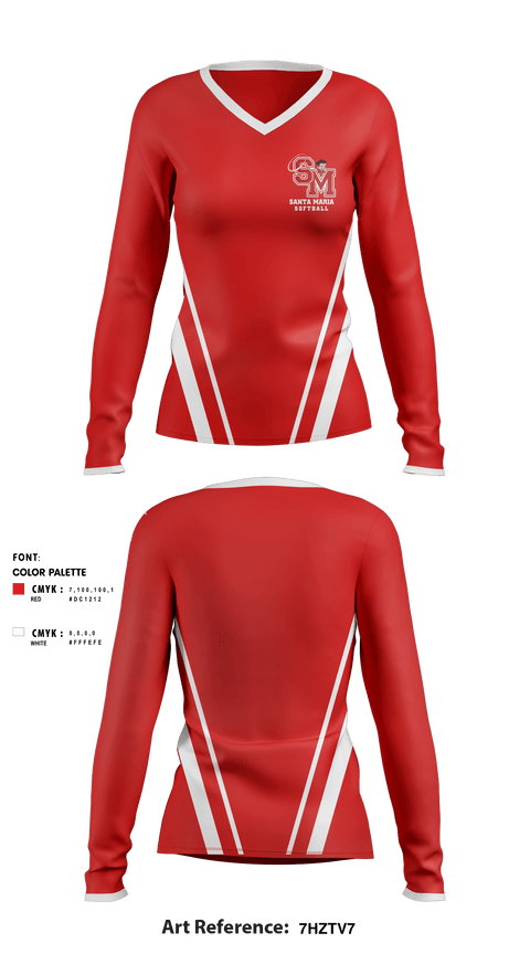 Women's Long Sleeve Vneck Shirt, Santa Maria High School Softball, Softball, Teamtime, Team time, sublimation, custom sports apparel, team uniforms, spirit wear, spiritwear, sports uniforms, custom shirts, team store, custom team store, fundraiser sports, apparel fundraiser