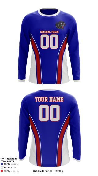 Long Sleeve Performance Shirt, General Trass High School football, Football, Teamtime, Team time, sublimation, custom sports apparel, team uniforms, spirit wear, spiritwear, sports uniforms, custom shirts, team store, custom team store, fundraiser sports, apparel fundraiser