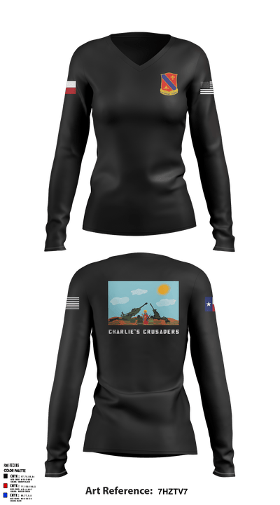 Crusaders 1/133rd FA 56474981 Women's Long Sleeve V-neck Shirt - 3