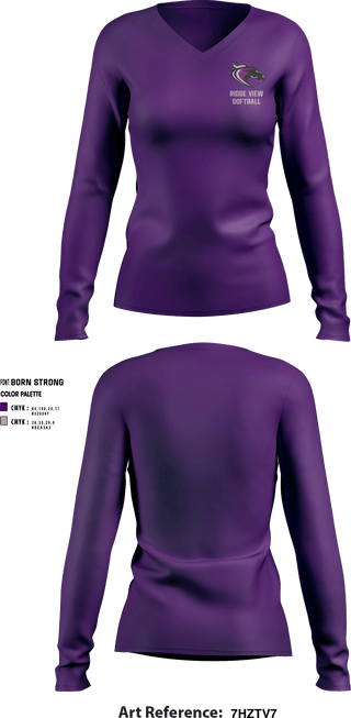 Women's Long Sleeve Vneck Shirt, Ridge View High School Softball, Softball, Teamtime, Team time, sublimation, custom sports apparel, team uniforms, spirit wear, spiritwear, sports uniforms, custom shirts, team store, custom team store, fundraiser sports, apparel fundraiser