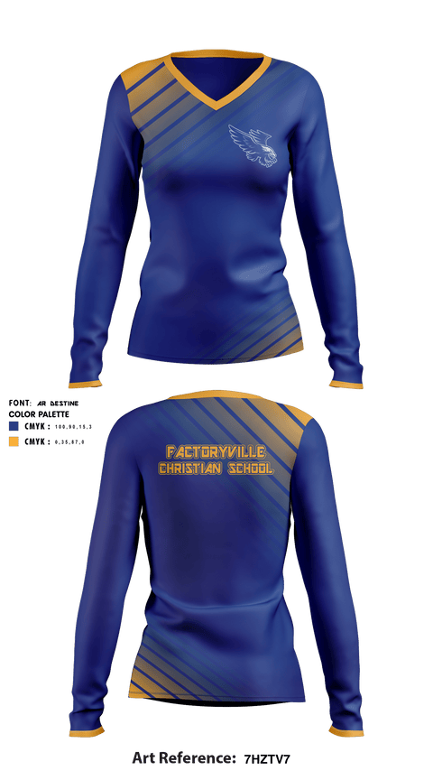 Women's Long Sleeve Vneck Shirt, Factoryville Christian School, School Spirit Store, Teamtime, Team time, sublimation, custom sports apparel, team uniforms, spirit wear, spiritwear, sports uniforms, custom shirts, team store, custom team store, fundraiser sports, apparel fundraiser