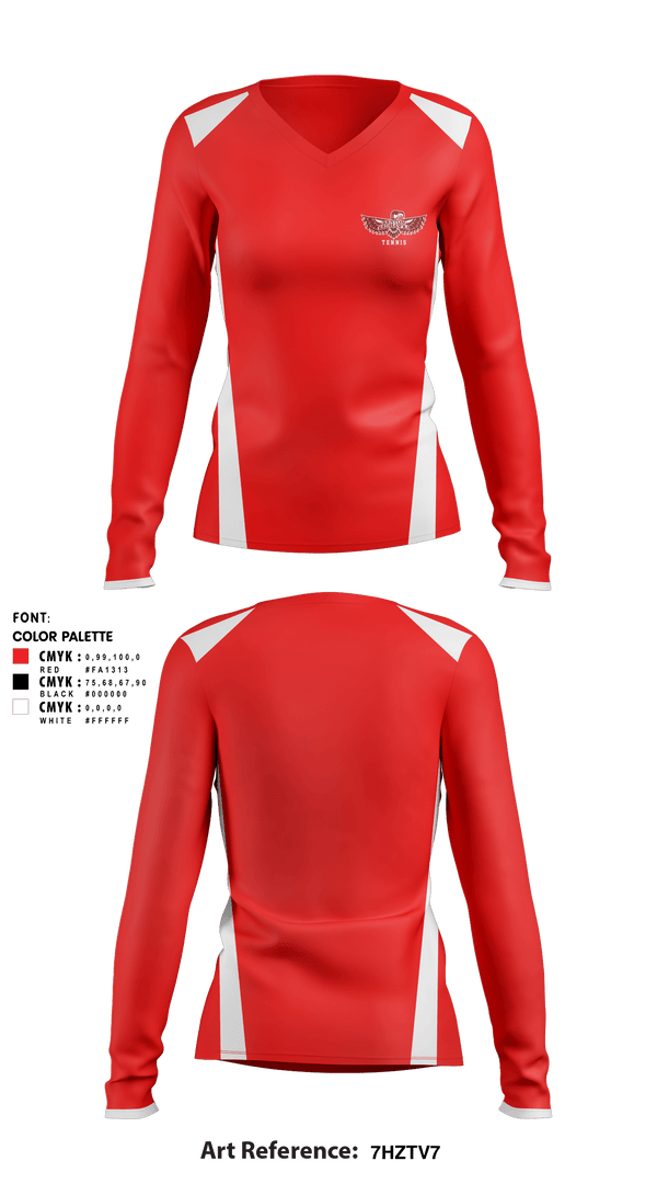 Women's Long Sleeve Vneck Shirt, Renton Redhawks, Tennis, Teamtime, Team time, sublimation, custom sports apparel, team uniforms, spirit wear, spiritwear, sports uniforms, custom shirts, team store, custom team store, fundraiser sports, apparel fundraiser