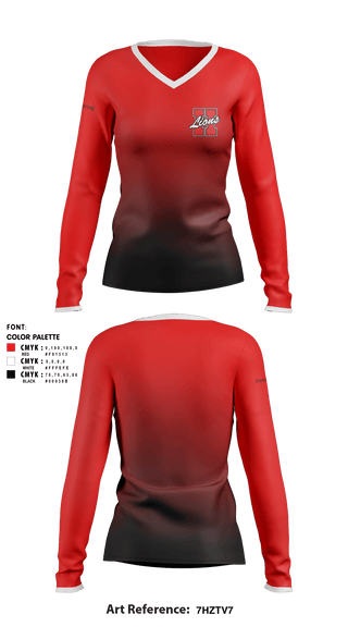 Women's Long Sleeve Vneck Shirt, Howe Lions, E-Sports, Teamtime, Team time, sublimation, custom sports apparel, team uniforms, spirit wear, spiritwear, sports uniforms, custom shirts, team store, custom team store, fundraiser sports, apparel fundraiser