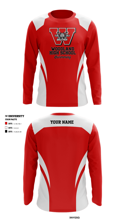 Woodland High School Swimming 97298494 Long Sleeve Performance Shirt - 2