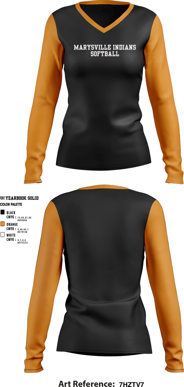 Women's Long Sleeve Vneck Shirt, Marysville indians, Softball, Teamtime, Team time, sublimation, custom sports apparel, team uniforms, spirit wear, spiritwear, sports uniforms, custom shirts, team store, custom team store, fundraiser sports, apparel fundraiser