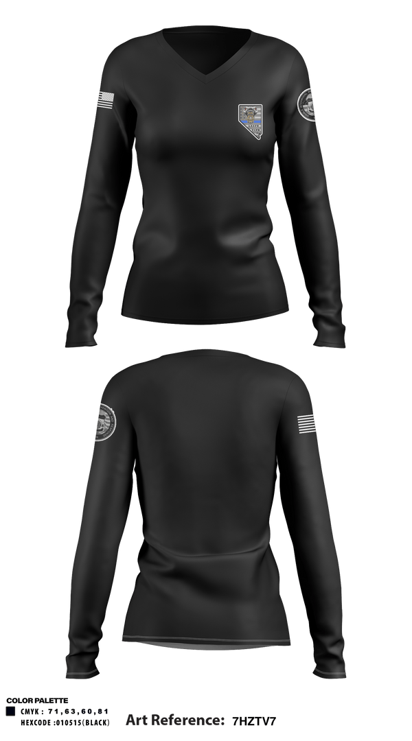 Women's Long Sleeve Vneck Shirt, , Police, Teamtime, Team time, sublimation, custom sports apparel, team uniforms, spirit wear, spiritwear, sports uniforms, custom shirts, team store, custom team store, fundraiser sports, apparel fundraiser