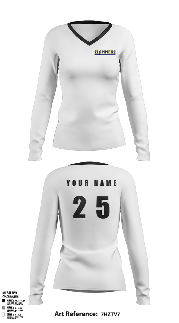 Women's Long Sleeve Vneck Shirt, Slammers FP, Softball, Teamtime, Team time, sublimation, custom sports apparel, team uniforms, spirit wear, spiritwear, sports uniforms, custom shirts, team store, custom team store, fundraiser sports, apparel fundraiser