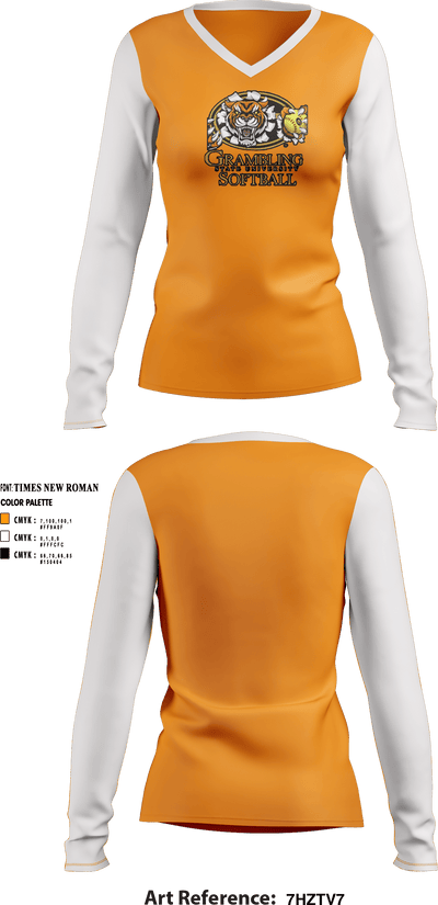 Grambling State University Softball 61280531 Women's Long Sleeve V-neck Shirt - 1