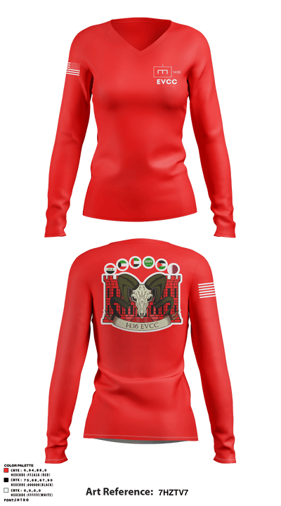 1436 EVCC 93673394 Women's Long Sleeve V-neck Shirt - 1