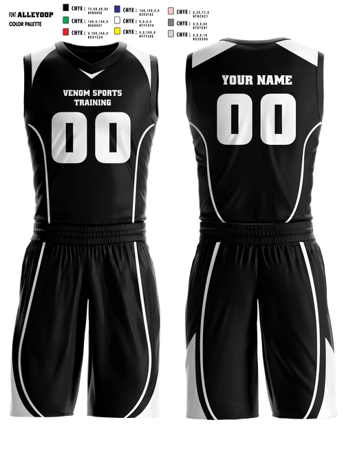 Basketball Uniform, Venom Sports Training, Men's Basketball, Teamtime, Team time, sublimation, custom sports apparel, team uniforms, spirit wear, spiritwear, sports uniforms, custom shirts, team store, custom team store, fundraiser sports, apparel fundraiser