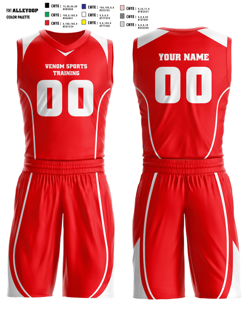 Basketball Uniform, Venom Sports Training, Men's Basketball, Teamtime, Team time, sublimation, custom sports apparel, team uniforms, spirit wear, spiritwear, sports uniforms, custom shirts, team store, custom team store, fundraiser sports, apparel fundraiser