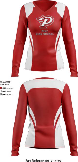 Women's Long Sleeve Vneck Shirt, Pike High School, School Spirit Store, Teamtime, Team time, sublimation, custom sports apparel, team uniforms, spirit wear, spiritwear, sports uniforms, custom shirts, team store, custom team store, fundraiser sports, apparel fundraiser