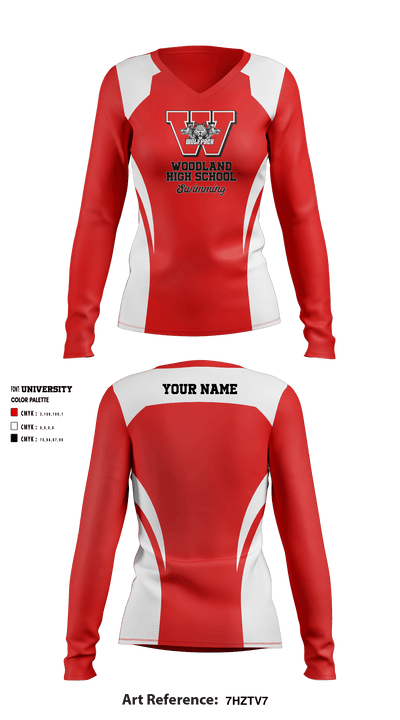 Woodland High School Swimming 97298494 Women's Long Sleeve V-neck Shirt - 2