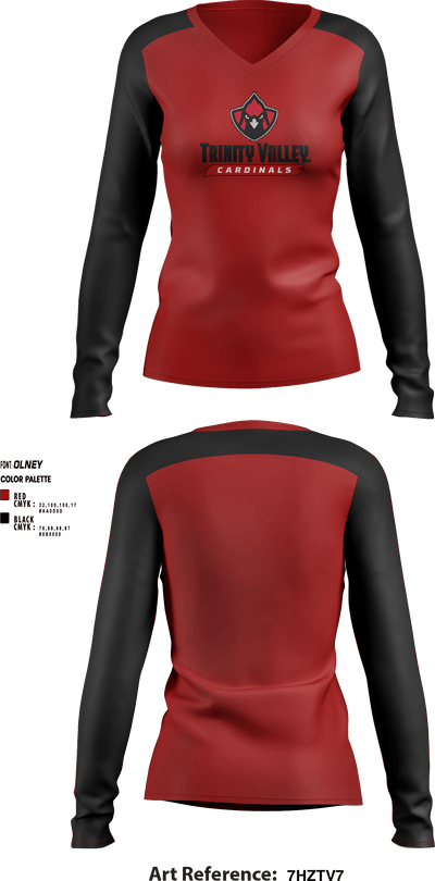 Trinity Valley Community College Softball 27537288 Women's Long Sleeve V-neck Shirt - 1
