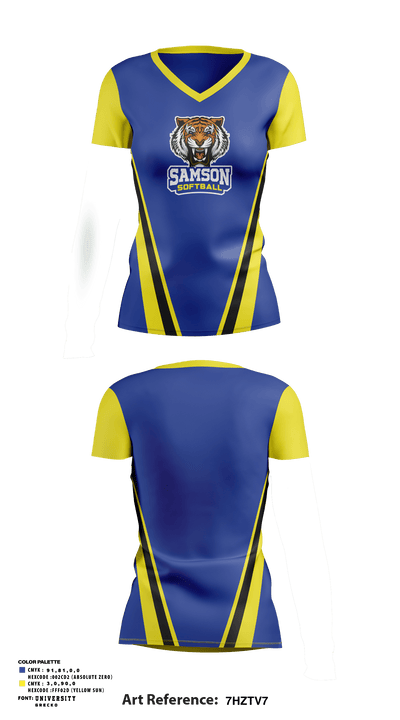 Samson High School Softball 21752962 Women's Short Sleeve V-neck Shirt - 1