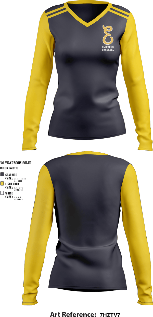 Women's Long Sleeve Vneck Shirt, Electrics, Baseball, Teamtime, Team time, sublimation, custom sports apparel, team uniforms, spirit wear, spiritwear, sports uniforms, custom shirts, team store, custom team store, fundraiser sports, apparel fundraiser
