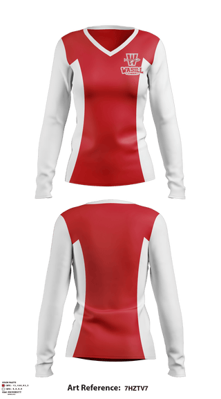 Women's Long Sleeve Vneck Shirt, Wasilla High School Cheer, School Spirit Store, Teamtime, Team time, sublimation, custom sports apparel, team uniforms, spirit wear, spiritwear, sports uniforms, custom shirts, team store, custom team store, fundraiser sports, apparel fundraiser