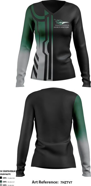 Women's Long Sleeve Vneck Shirt, College of DuPage Alumni, School Spirit Store, Teamtime, Team time, sublimation, custom sports apparel, team uniforms, spirit wear, spiritwear, sports uniforms, custom shirts, team store, custom team store, fundraiser sports, apparel fundraiser