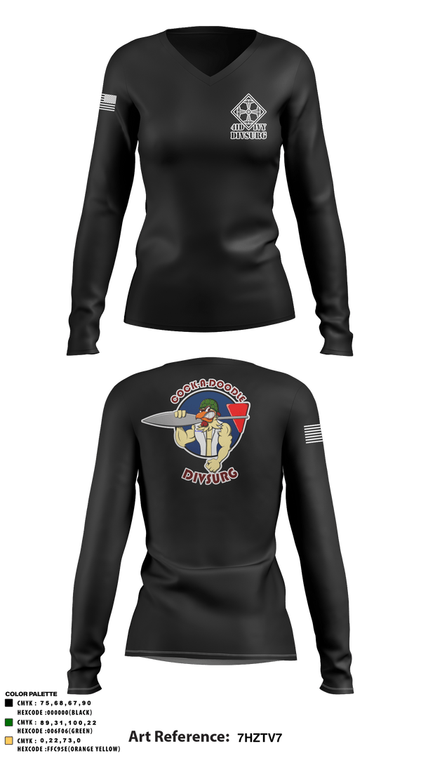 Women's Long Sleeve Vneck Shirt, DIVSURG, 4ID, Army, Teamtime, Team time, sublimation, custom sports apparel, team uniforms, spirit wear, spiritwear, sports uniforms, custom shirts, team store, custom team store, fundraiser sports, apparel fundraiser