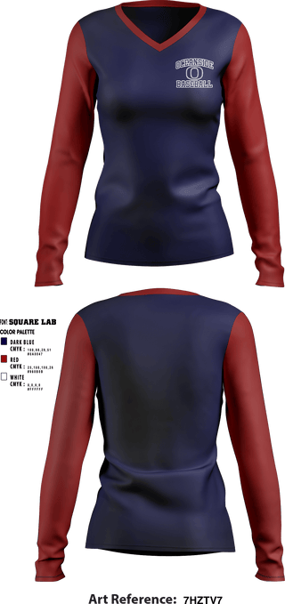 Women's Long Sleeve Vneck Shirt, Oceanside Little League, Baseball, Teamtime, Team time, sublimation, custom sports apparel, team uniforms, spirit wear, spiritwear, sports uniforms, custom shirts, team store, custom team store, fundraiser sports, apparel fundraiser