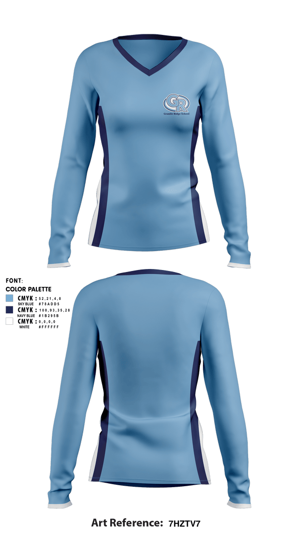 Women's Long Sleeve Vneck Shirt, Granite Ridge School, School Spirit Store, Teamtime, Team time, sublimation, custom sports apparel, team uniforms, spirit wear, spiritwear, sports uniforms, custom shirts, team store, custom team store, fundraiser sports, apparel fundraiser