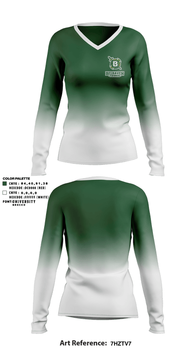 Belhaven University Tennis 61157209 Women's Long Sleeve V-neck Shirt - 1