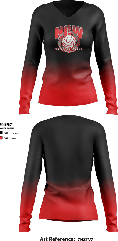 NCWVBC Volleyball 91893298 Women's Long Sleeve V-neck Shirt - 1