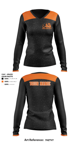 Women's Long Sleeve Vneck Shirt, Dover High School Basketball, Women's Basketball, Teamtime, Team time, sublimation, custom sports apparel, team uniforms, spirit wear, spiritwear, sports uniforms, custom shirts, team store, custom team store, fundraiser sports, apparel fundraiser